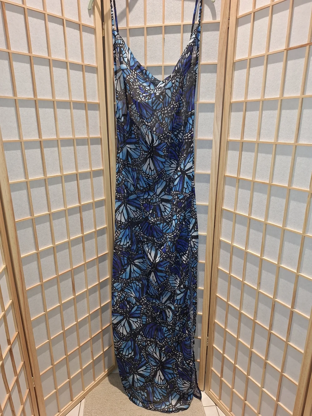 Toluca Blue and Black Butterfly-Print Sheer Swim Coverup